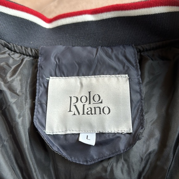 Men’s L large new without tags Polo Mano puffer bomber jacket navy blue - Picture 4 of 4